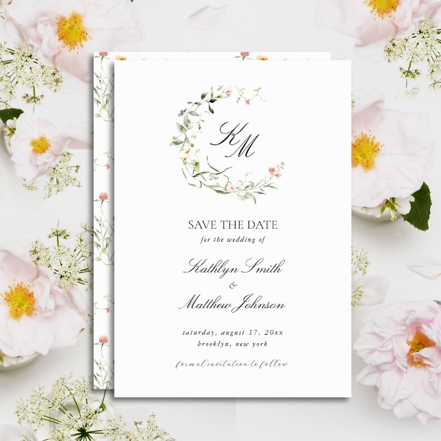 Wildflower Monogram Wreath Modern Garden Wedding Save The Date (Creator Uploaded)
