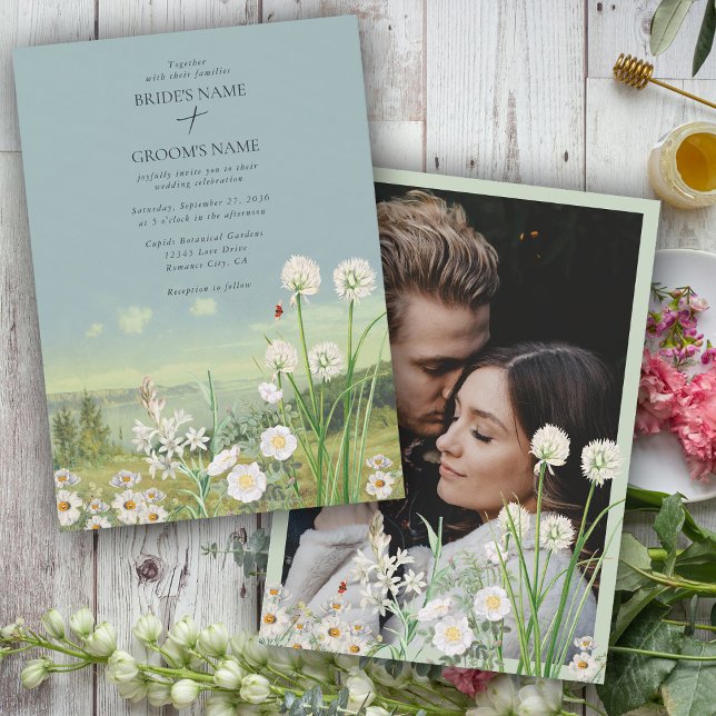 Wildflower Mountain Landscape Wedding Custom Photo Invitation (Wildflower Mountain Landscape Wedding Custom Photo Invitation)