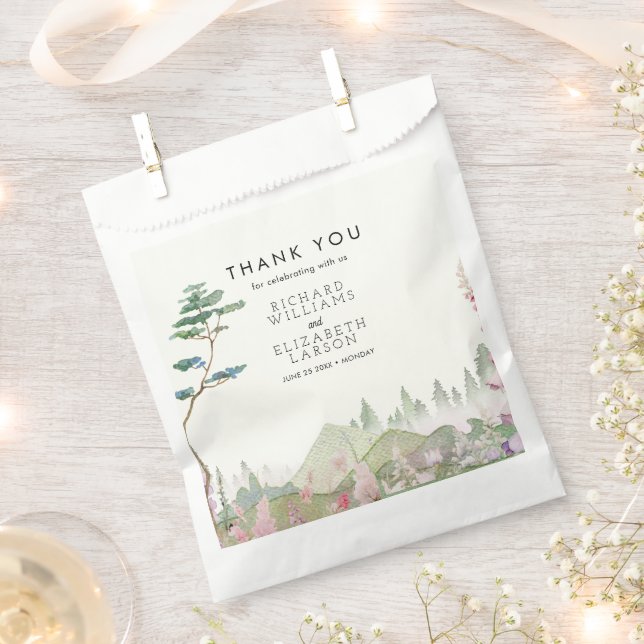 Wildflower Mountain Watercolor Wedding Favour Bags (Clipped)