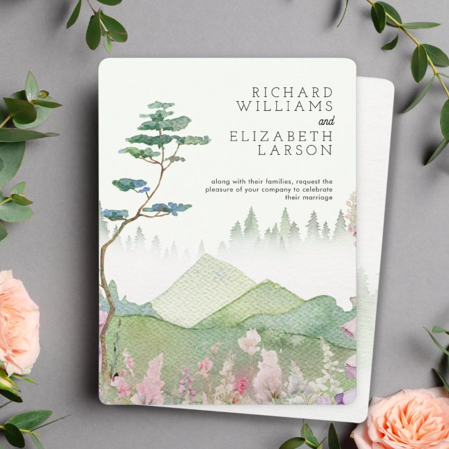 Wildflower Mountain Watercolor Wedding Invitation (Creator Uploaded)