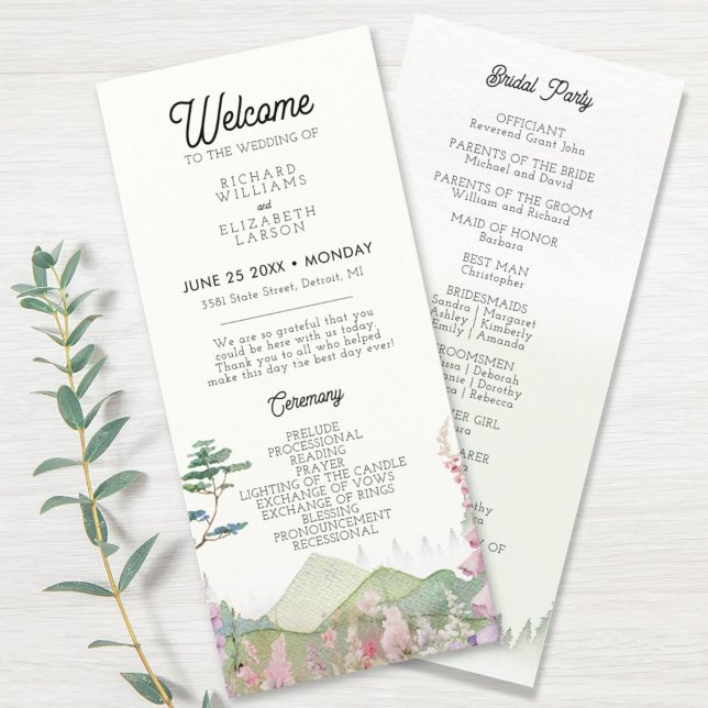 Wildflower Mountain Watercolor Wedding Programme (Creator Uploaded)