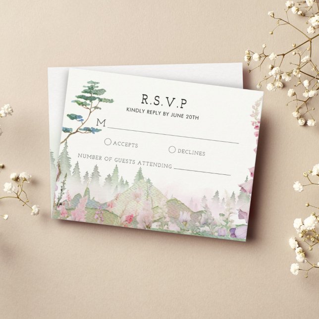 Wildflower Mountain Watercolor Wedding RSVP Card (Creator Uploaded)