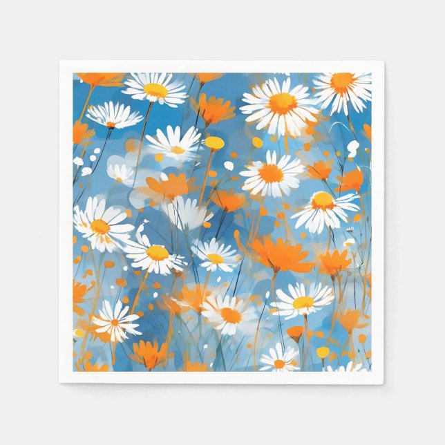 Wildflower Movement in Soft Blue Wash Napkin (Front)