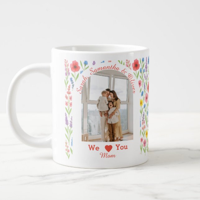 Wildflower Mug - 'We Love You Mum' - Custom Photo (Left)
