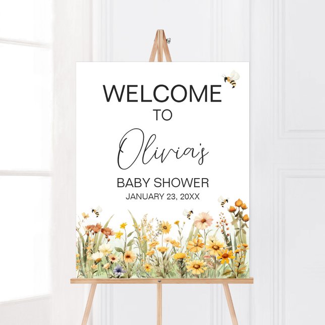 Wildflower Mummy to Bee Baby Shower Welcome Poster (Mommy to Bee Wildflower Baby Shower Welcome Sign)