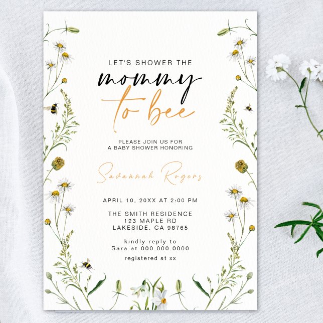 Wildflower Mummy To Bee Gender Neutral Baby Shower Invitation (Creator Uploaded)