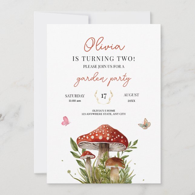 Wildflower Mushroom Birthday Invite, Garden Party  Invitation (Front)