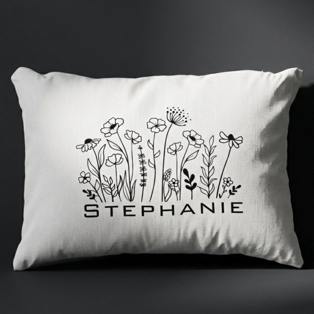 Wildflower Name – Aesthetic Gift for Her Decorative Cushion (Minimalist botanical line art pillow)