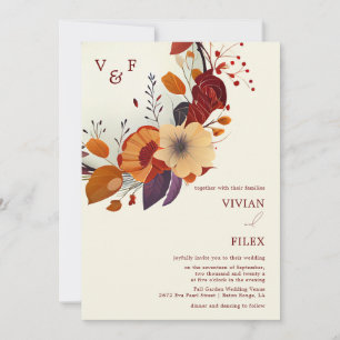 Wildflower Name Initial Fall Wedding Invitation