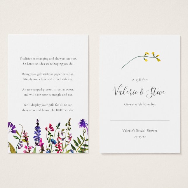 Wildflower No Wrap Shower display gift tag (Front & Back)