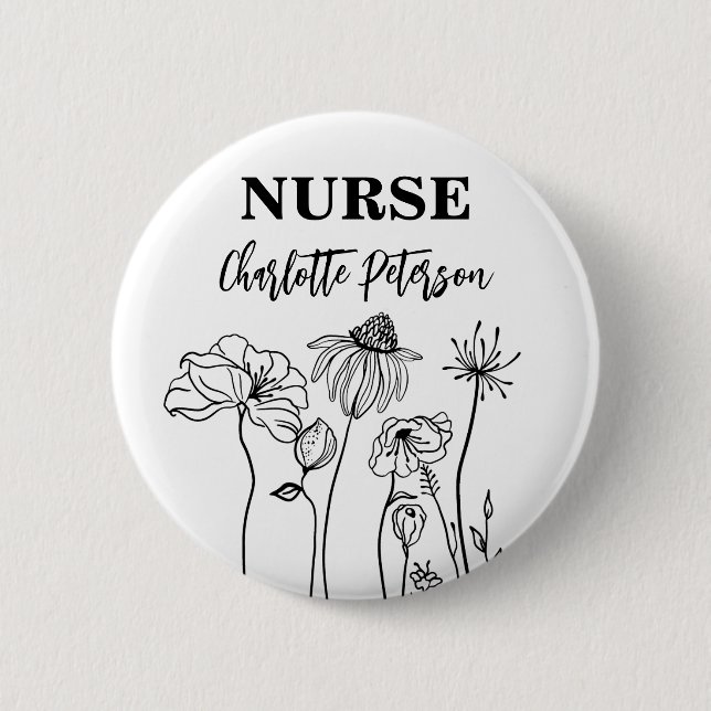 Wildflower Nurse Name Tag  6 Cm Round Badge (Front)