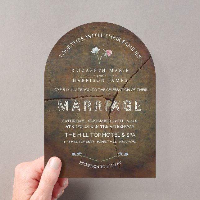 Wildflower Oak Wood Wedding Acrylic Invitations (Insitu (Handheld))