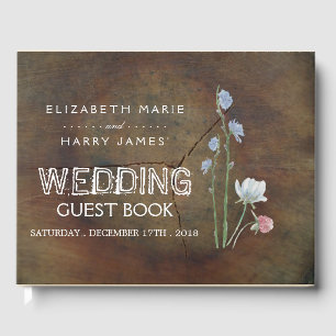 Wildflower Oak Wood Wedding Guest Book