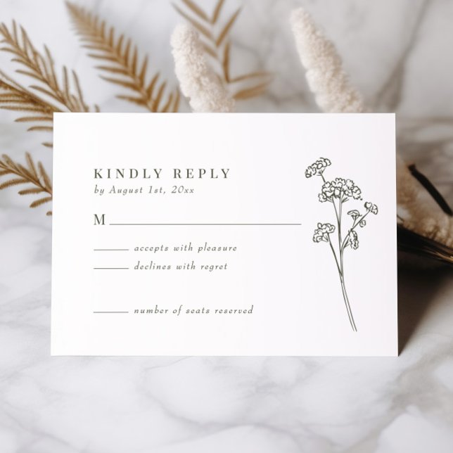 Wildflower Olive Green Wedding RSVP Card (Creator Uploaded)