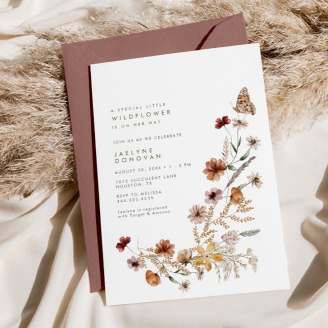 Wildflower On The Way – Modern Boho Baby Shower Invitation (Creator Uploaded)