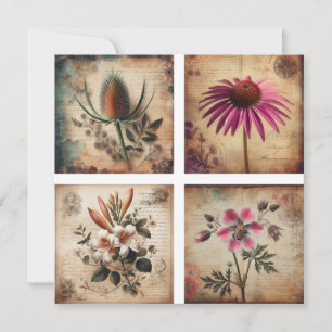 Wildflower on vintage distressed background holiday card