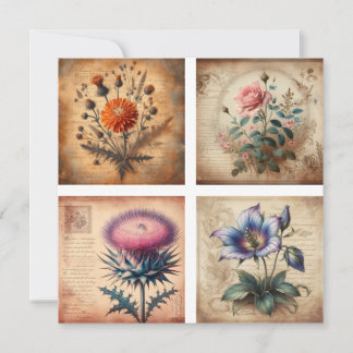 Wildflower on vintage distressed background holiday card