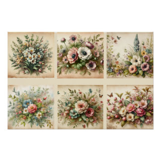 Wildflower on vintage distressed background poster
