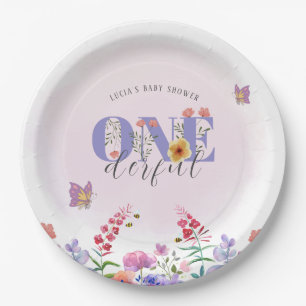 Wildflower Onederful Butterfly 1st Birthday Custom Paper Plate