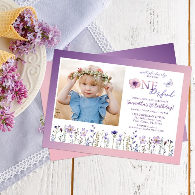 Wildflower Onederful Floral 1st Birthday Party Invitation (Photo Birthday Invite)