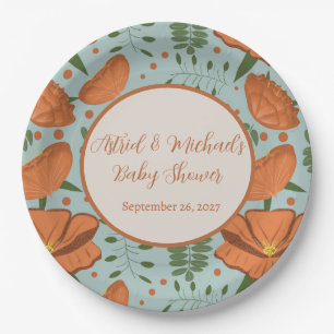 Wildflower Orange Poppy Baby Shower  Spring Garden Paper Plate