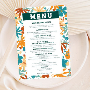 Wildflower Orange Ranunculus Daisy Teal Wedding Menu