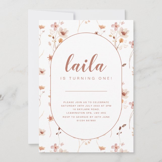 Wildflower Oval Birthday Invitation (Front)