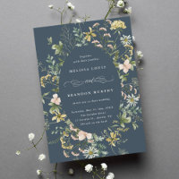 Wildflower Oval Frame Wedding Navy Blue