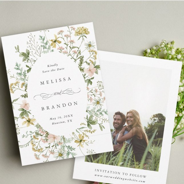 Wildflower Oval Frame Wedding Photo Save The Date (Creator Uploaded)