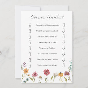 Wildflower Over or Under Bridal Shower Game Card