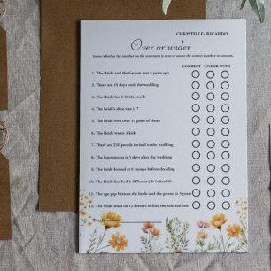 Wildflower Over or under bridal shower game Card