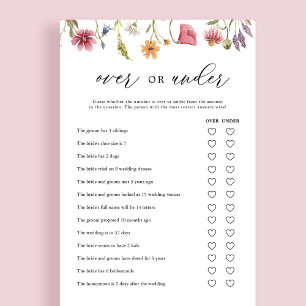 Wildflower Over or Under Bridal Shower Game Cards