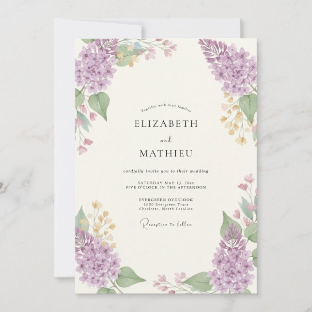 Wildflower Pale Violet Wildflower Wedding Invitation (Front)