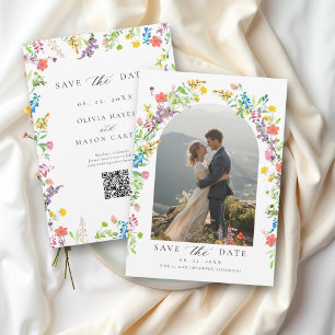 Wildflower Pastel Colourful Floral Photo Wedding Save The Date