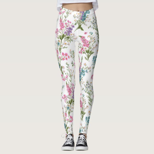Wildflower Pastel Spring Floral Pattern  Leggings (Front)