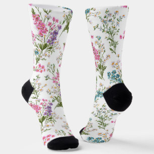 Wildflower Pastel Spring Floral Pattern Socks