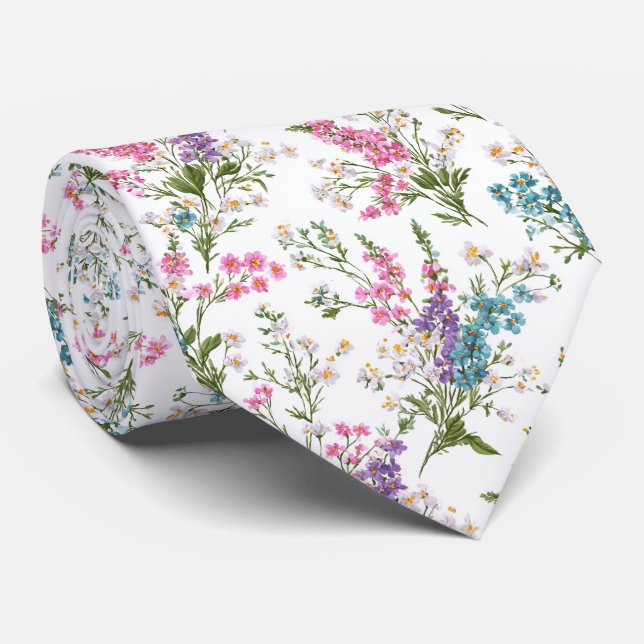 Wildflower Pastel Spring Floral Pattern  Tie (Rolled)