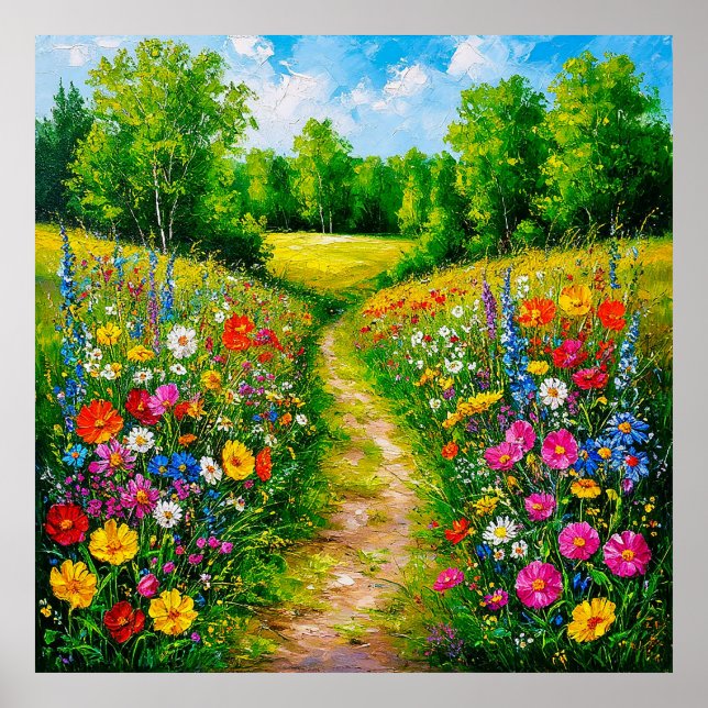 Wildflower Path Through a Lush Summer Poster (Front)
