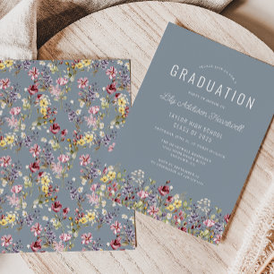 Wildflower Pattern Dusty Blue Graduation Party Invitation