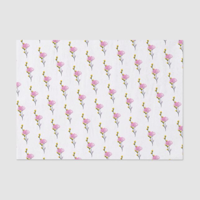 Wildflower Pattern Pink and Yellow Simple Floral Tissue Paper (Front)