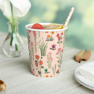 Wildflower Peach Bridal Shower Paper Cups