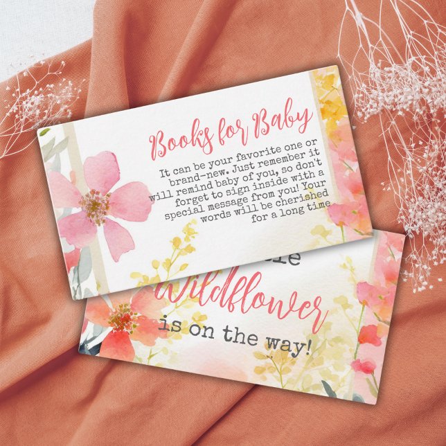 Wildflower Peach Floral Book for Baby Shower Game Enclosure Card (Creator Uploaded)