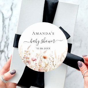 Wildflower peach pink baby shower classic round sticker