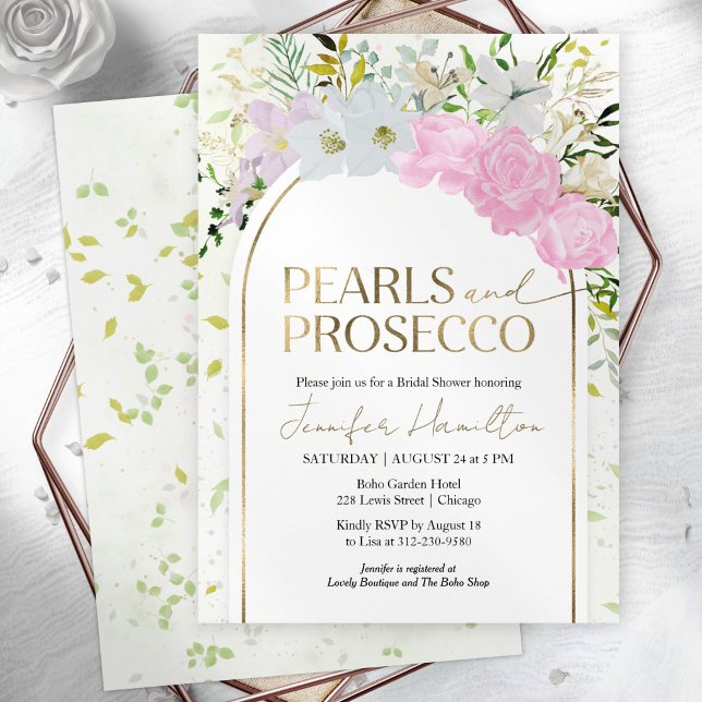 Wildflower Pearls and Prosecco Bridal Shower Invitation (Creator Uploaded)