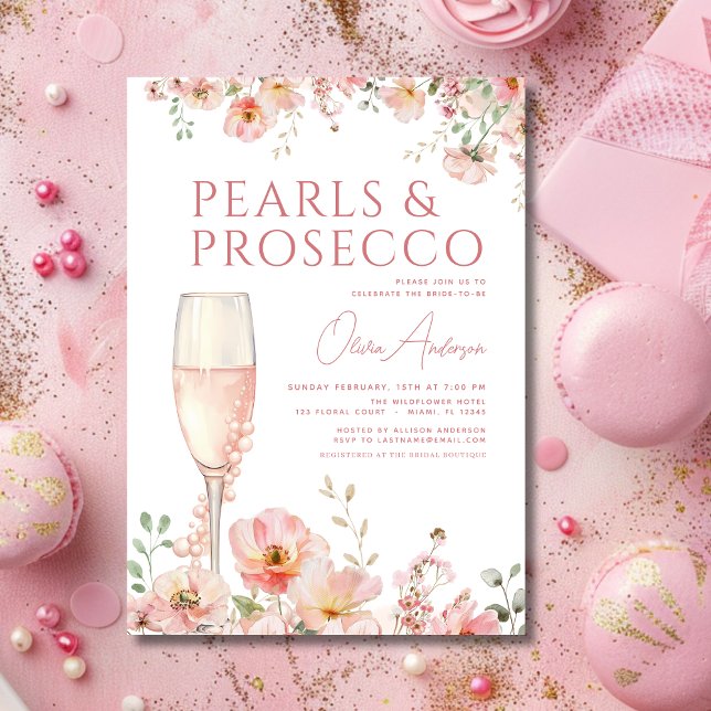 Wildflower Pearls & Prosecco Blush Bridal Shower  Invitation (Creator Uploaded)
