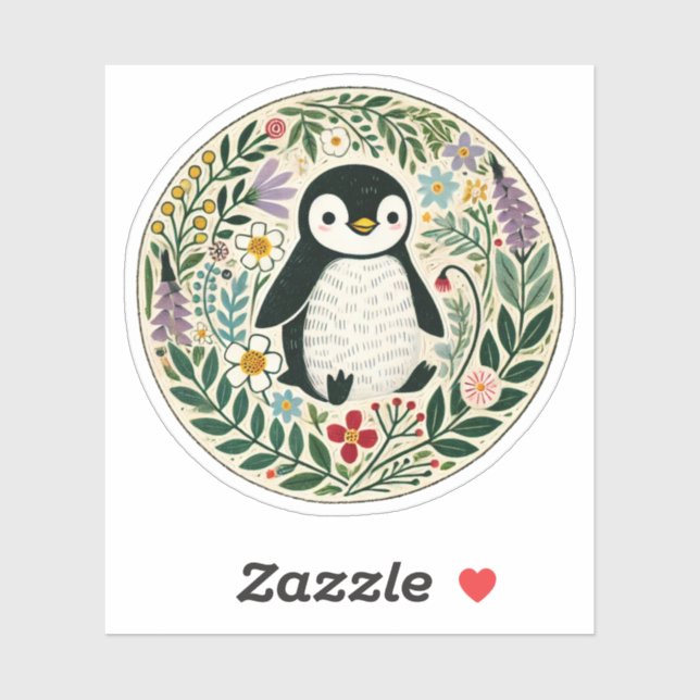 Wildflower Penguin Lovers Illustration             (Sheet)