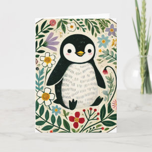 Wildflower Penguin Lovers Illustration             Card