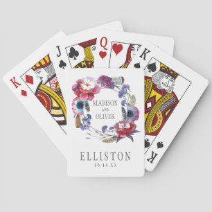 Wildflower Peony Floral with Feathers   Wedding Playing Cards
