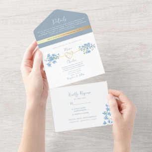 Wildflower Periwinkle Dusty Blue Wedding All In One Invitation