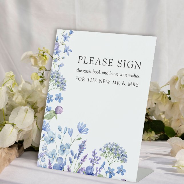 Wildflower Periwinkle Floral Wedding Guest Book Pedestal Sign (Guest book sign from my Lilac + Periwinkle Wildflower Wedding Collection)